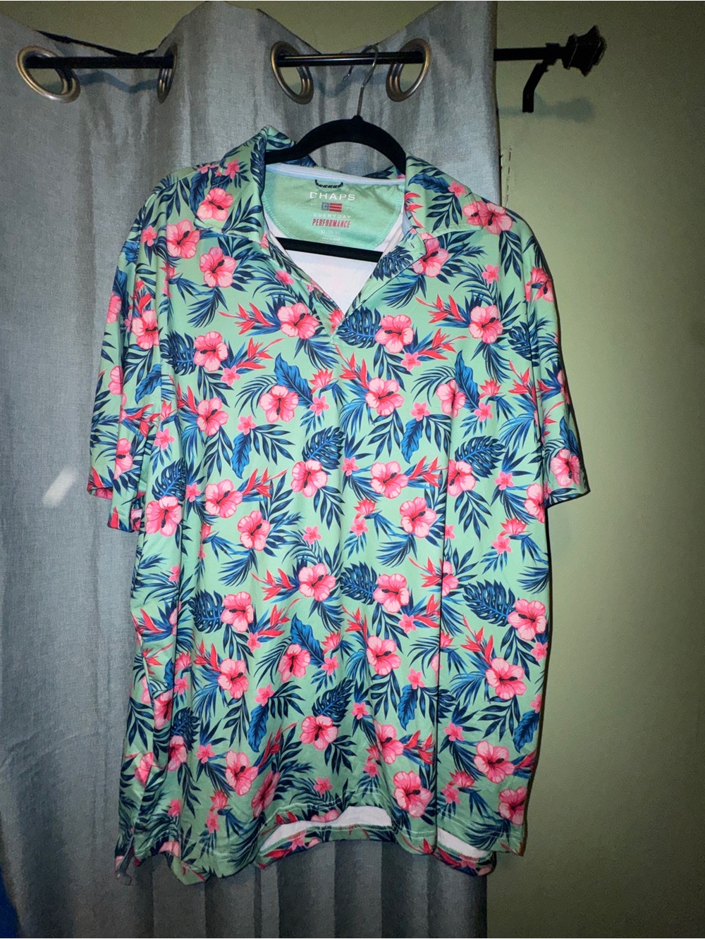Chaps Mint Green Tropical Floral Performance Polo